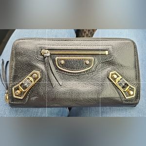 BALENCIAGA The City Leather Zip Around Long Wallet in Black